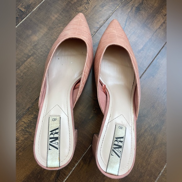 Zara Croc Pink Pointed Toe Mules - Size 40 (9.5) - Picture 5 of 8
